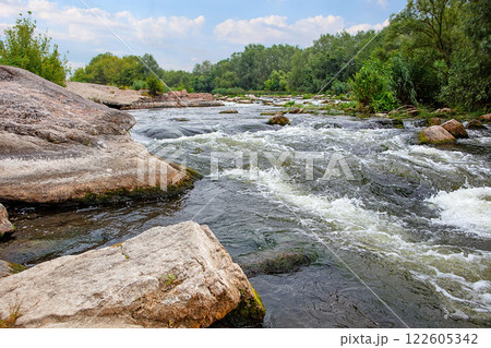 Flowing waters create a symphony of nature amidst serene landscapes and rocky formations 122605342
