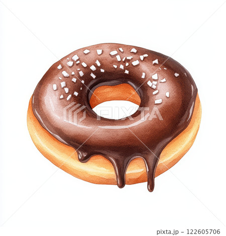 Delicious chocolate donut with glossy glaze and sprinkles, perfect for dessert lovers. This watercolor illustration captures sweet essence of bakery treat Delicious chocolate donut with glossy glaze and sprinkles, perfect for dessert lovers. This watercolor illustration captures sweet essence of bakery treat 122605706