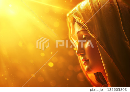 Virgin Mary, mother of Jesus Christ on sunny background, catholics church symbol of purity and grace 122605808