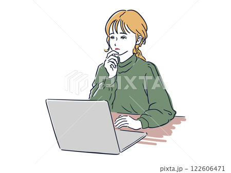 パソコンで作業しながら考える女性 – ビジネス・リモートワーク・オフィスシーン パソコンで作業しながら考える女性 – ビジネス・リモートワーク・オフィスシーン 122606471