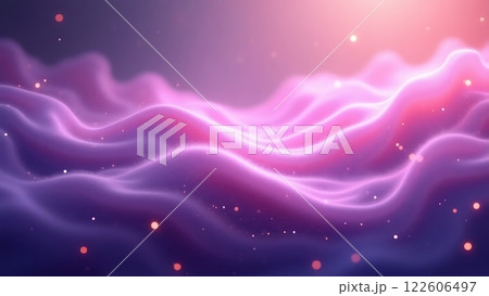 A serene and ethereal abstract background featuring fluid, glowing purple and pink waves with sparkling particles. A serene and ethereal abstract background featuring fluid, glowing purple and pink waves with sparkling particles. 122606497