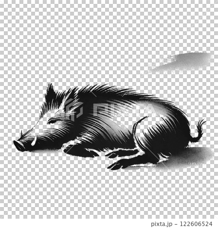 イノシシの水墨画イラスト 122606524