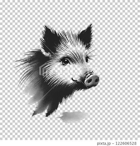 イノシシの水墨画イラスト 122606528