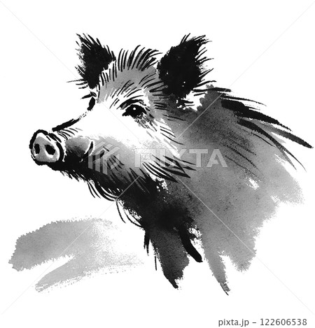 イノシシの水墨画イラスト 122606538