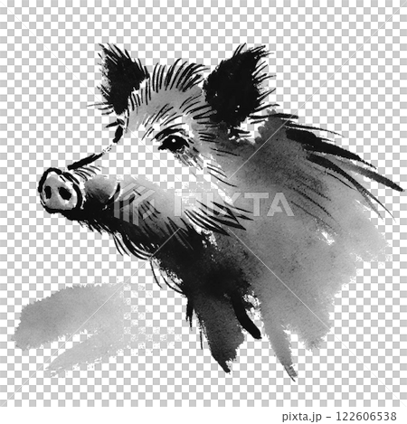 イノシシの水墨画イラスト 122606538