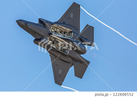青空を飛行する戦闘機 122606552