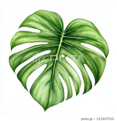 vibrant green monstera leaf showcases its unique shape and texture, perfect for adding tropical touch to any design or decor 122607010