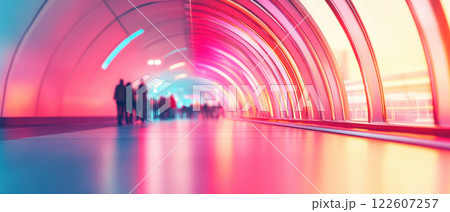 vibrant, modern transportation hub with glowing geometric patterns 122607257
