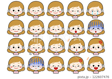 かわいい女の子の表情セット:多数 122607476