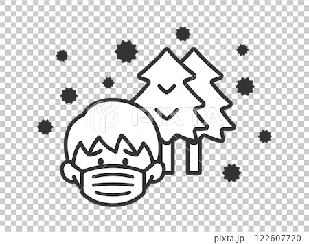 一名患有嚴重花粉症、戴著口罩的男子的圖示（線條圖） 122607720