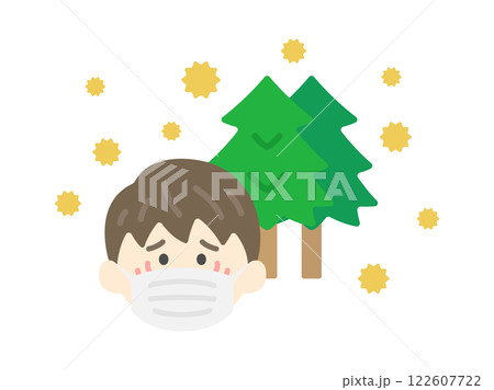 花粉症がひどい、マスクをした男性のアイコンのイラスト 花粉症がひどい、マスクをした男性のアイコンのイラスト 122607722