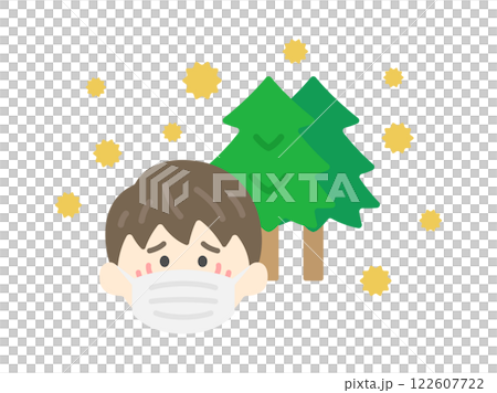 一名患有嚴重花粉症並戴口罩的男子的插圖 一名患有嚴重花粉症並戴口罩的男子的插圖 122607722