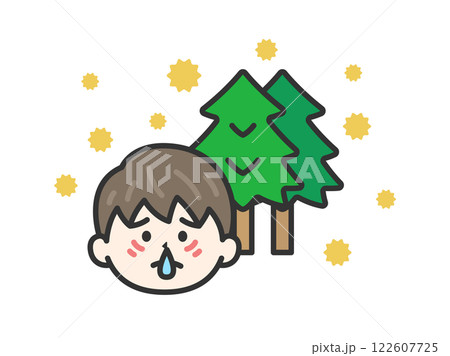 花粉症がひどい、男性のアイコン（線画カラー）のイラスト 122607725