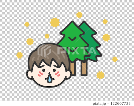 花粉症がひどい、男性のアイコン（線画カラー）のイラスト 122607725
