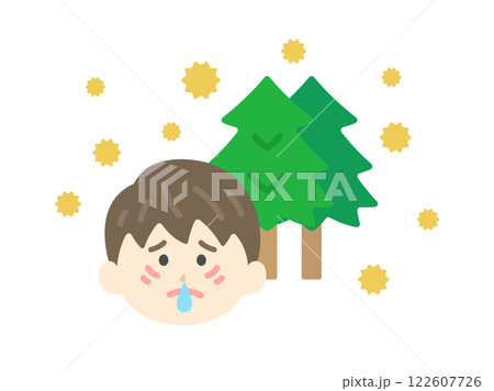 花粉症がひどい、男性のアイコンのイラスト 花粉症がひどい、男性のアイコンのイラスト 122607726