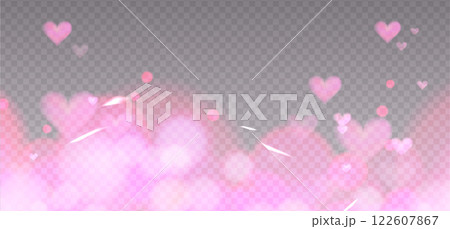 Romantic love light prism reflection effect for light background. Heart shapes glass dispersion, crystal flare leak shadow overlay. Vector illustration 122607867
