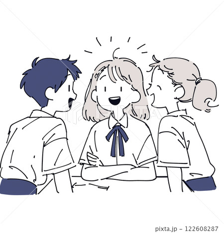 休憩時間に雑談している3人 122608287