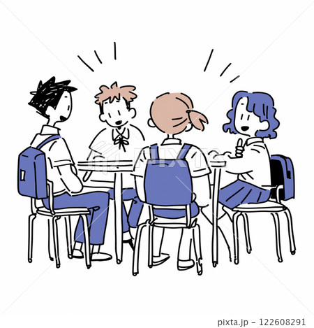 休憩時間に雑談している生徒 122608291