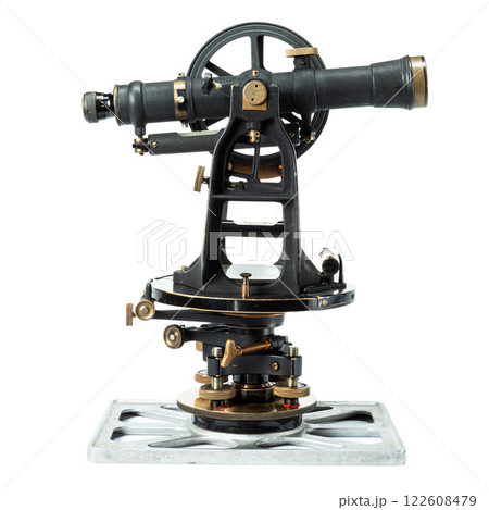 old american geodetic instrument theodolite in retro style isolate on white background 122608479