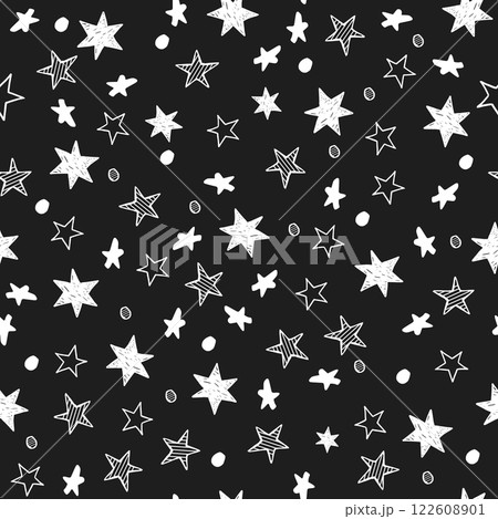 Set of hand drawn stars retro vintage style seamless background vector illustration 122608901