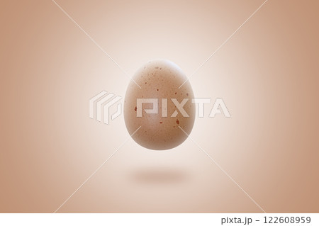 Single speckled brown egg floating against soft beige gradient background, creating minimalistic and conceptual composition with copy space Single speckled brown egg floating against soft beige gradient background, creating minimalistic and conceptual composition with copy space 122608959
