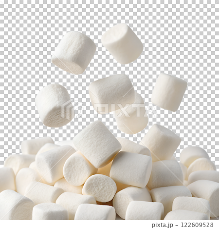 Flying falling marshmallows no background in PNG format. 122609528