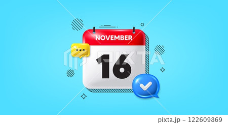 Calendar date of November 3d icon. 16th day of the month icon. Event schedule date. Meeting appointment time. 16th day of November. Calendar month date banner. Day or Monthly page. Vector Calendar date of November 3d icon. 16th day of the month icon. Event schedule date. Meeting appointment time. 16th day of November. Calendar month date banner. Day or Monthly page. Vector 122609869