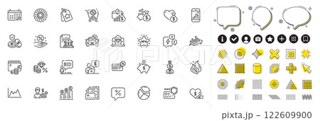 Set of Fan engine, New star and Loan percent line icons for web app. Design elements, Social media icons. Loan, Graph chart, Business growth icons. Loyalty tags, Wallet, Shopping cart signs. Vector Set of Fan engine, New star and Loan percent line icons for web app. Design elements, Social media icons. Loan, Graph chart, Business growth icons. Loyalty tags, Wallet, Shopping cart signs. Vector 122609900