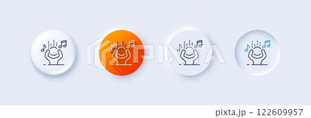 Noise line icon. Neumorphic, Orange gradient, 3d pin buttons. Listen music sign. Loud singing symbol. Line icons. Neumorphic buttons with outline signs. Vector Noise line icon. Neumorphic, Orange gradient, 3d pin buttons. Listen music sign. Loud singing symbol. Line icons. Neumorphic buttons with outline signs. Vector 122609957