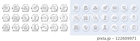 Businessman person, Prescription drugs and Puzzle options line icons. White pin 3d buttons, chat bubbles icons. Pack of Statistic, Drag drop, Finance icon. Vector 122609971