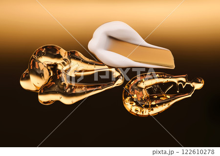 Textures of different cosmetic products on a gold background. Textures of different cosmetic products on a gold background. 122610278