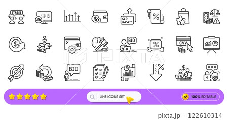 Auction, Block diagram and Online auction line icons for web app. Pack of Cvv code, Growth chart, Loan percent pictogram icons. Difficult stress, Dollar exchange, Survey checklist signs. Vector Auction, Block diagram and Online auction line icons for web app. Pack of Cvv code, Growth chart, Loan percent pictogram icons. Difficult stress, Dollar exchange, Survey checklist signs. Vector 122610314