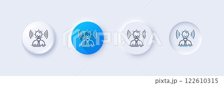 Brand line icon. Neumorphic, Blue gradient, 3d pin buttons. Business influencer sign. Pr ambassador symbol. Line icons. Neumorphic buttons with outline signs. Vector Brand line icon. Neumorphic, Blue gradient, 3d pin buttons. Business influencer sign. Pr ambassador symbol. Line icons. Neumorphic buttons with outline signs. Vector 122610315