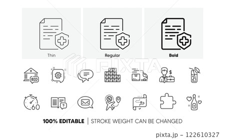 Wholesale inventory, Love champagne and Text message line icons. Pack of Medical certificate, Delivery truck, Timer icon. Puzzle, Messenger, Bid offer pictogram. Flight sale. Line icons. Vector Wholesale inventory, Love champagne and Text message line icons. Pack of Medical certificate, Delivery truck, Timer icon. Puzzle, Messenger, Bid offer pictogram. Flight sale. Line icons. Vector 122610327