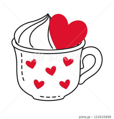 Coffe cup with red heart doodle flat style love isolated icon symbol of love 122610898