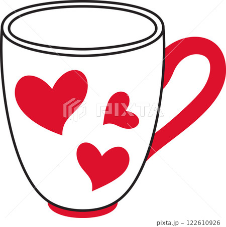 Ceramic mug with red hearts doodle flat style love isolated icon symbol of love 122610926