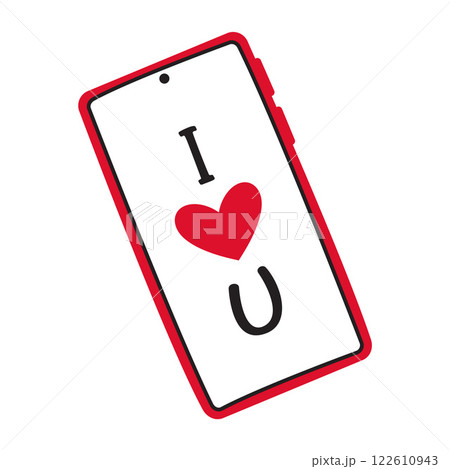 Smartphone with heart message on screen doodle flat style love icon symbol of love Smartphone with heart message on screen doodle flat style love icon symbol of love 122610943