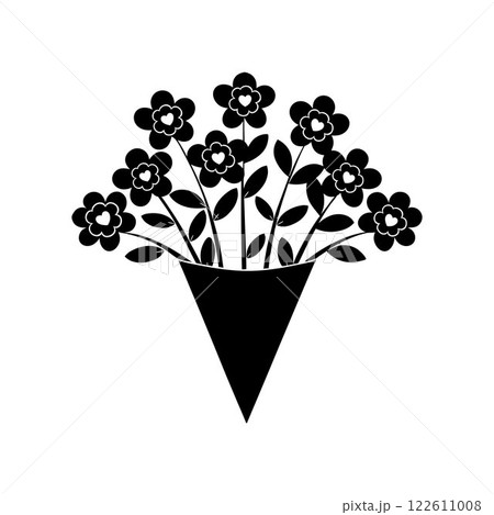 Heart-themed flower bouquet silhouette design. Cute flower bouquet with hearts isolated icon vector illustration design. 122611008