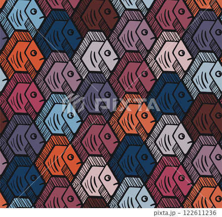 Seamless Escher Style Hexagonal Fish Tessellation Pattern Seamless Escher Style Hexagonal Fish Tessellation Pattern 122611236