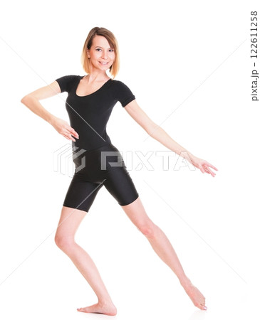 Sport Young woman doing exercise isolated on white Sport Young woman doing exercise isolated on white 122611258