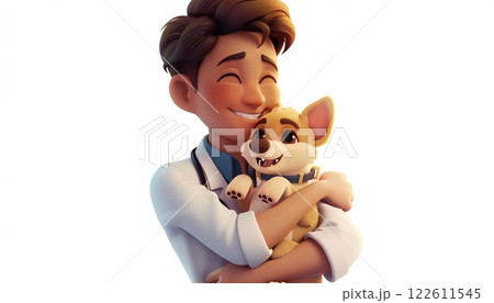 Vet doctor with a happy puppy in his arms, isolated on white 122611545