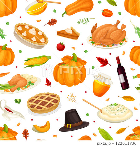 Thanksgiving Seamless Pattern with Autumn Fest Object Vector Template Thanksgiving Seamless Pattern with Autumn Fest Object Vector Template 122611736