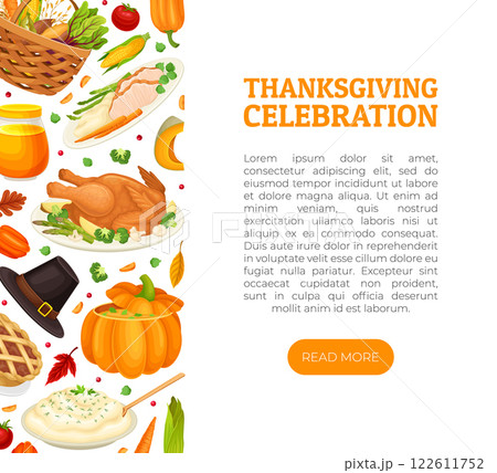Thanksgiving Banner with Autumn Fest Object Vector Template 122611752