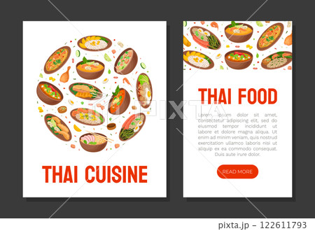 Thai Food Banner Design with Tasty Served Meal Vector Template Thai Food Banner Design with Tasty Served Meal Vector Template 122611793