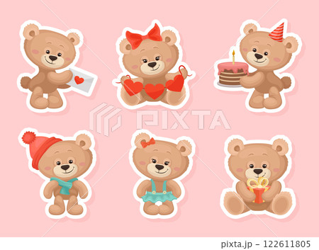 Teddy Bear as Cute Fluffy Animal Vector Sticker Set Teddy Bear as Cute Fluffy Animal Vector Sticker Set 122611805