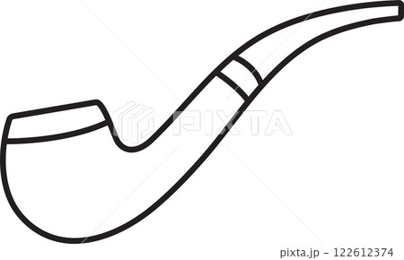 illustration, smoking pipe, black and white vector linear icon isolated on a white transparent background 122612374