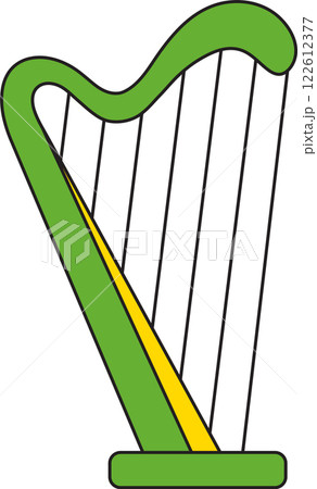 St. Patrick's Day, harp, Irish folk musical instruments, retro vintage style, simple vector flat linear icon isolated on a white transparent background 122612377