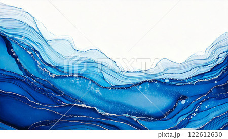 アルコールインクアートの世界／海と波／ブルー 122612630