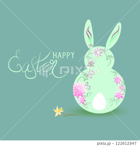 greeting card with Easter bunnies and Easter eggs 122612847