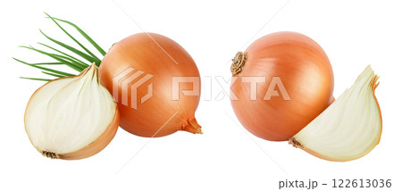 yellow onion isolated on white background close up 122613036